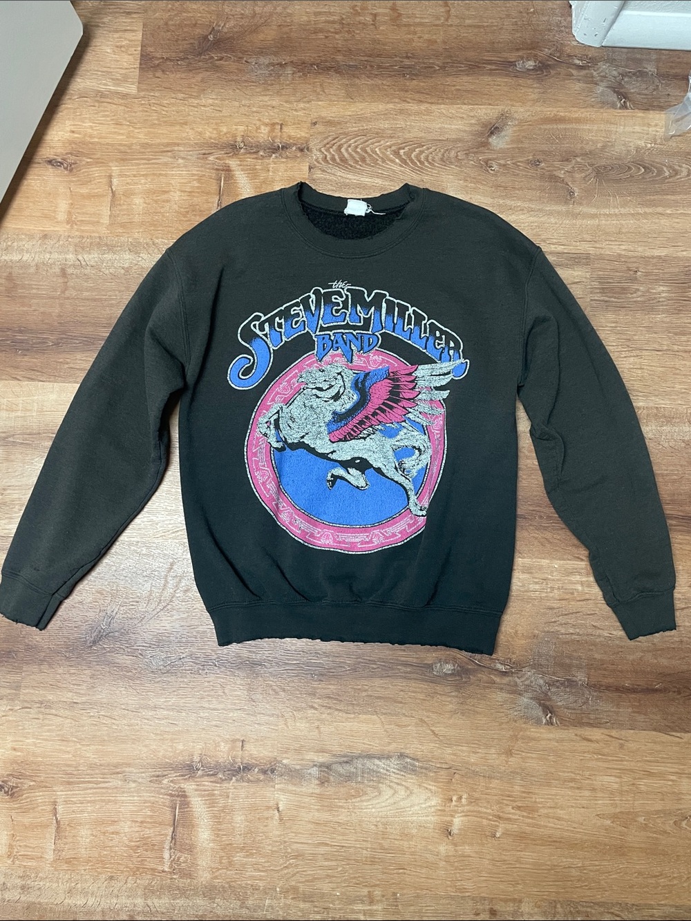 MadeWorn Black Crewneck with Blue and Pink Graphic